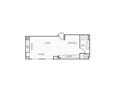 Floor plan for studio, 1 bath, 596 sqft
